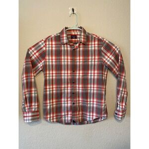 UNTUCKIT Slim Fit Plaid Button Down Shirt Casual Gray Red White Small